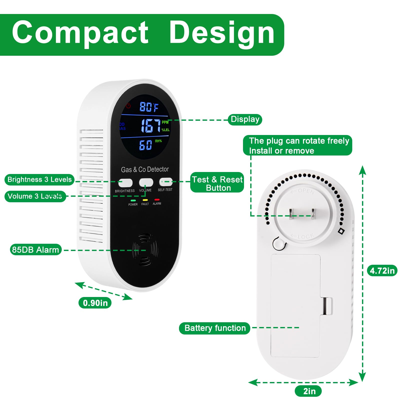 5-in-1 Carbon Monoxide Alarm N - Co Detector Plug 评论和价格
