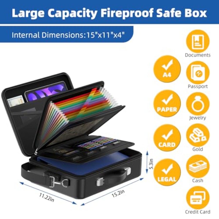 Fireproof Document Box with Lo - Fire Safe Document 评论和价格