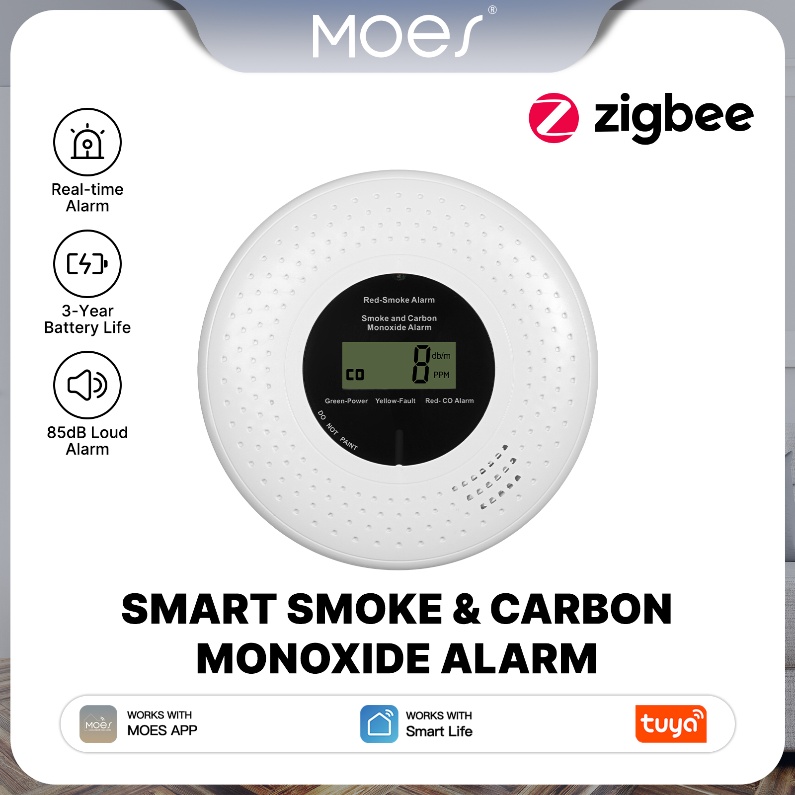 MOES Tuya Zigbee Smart Smoke C - Co Detector Plug 评论和价格